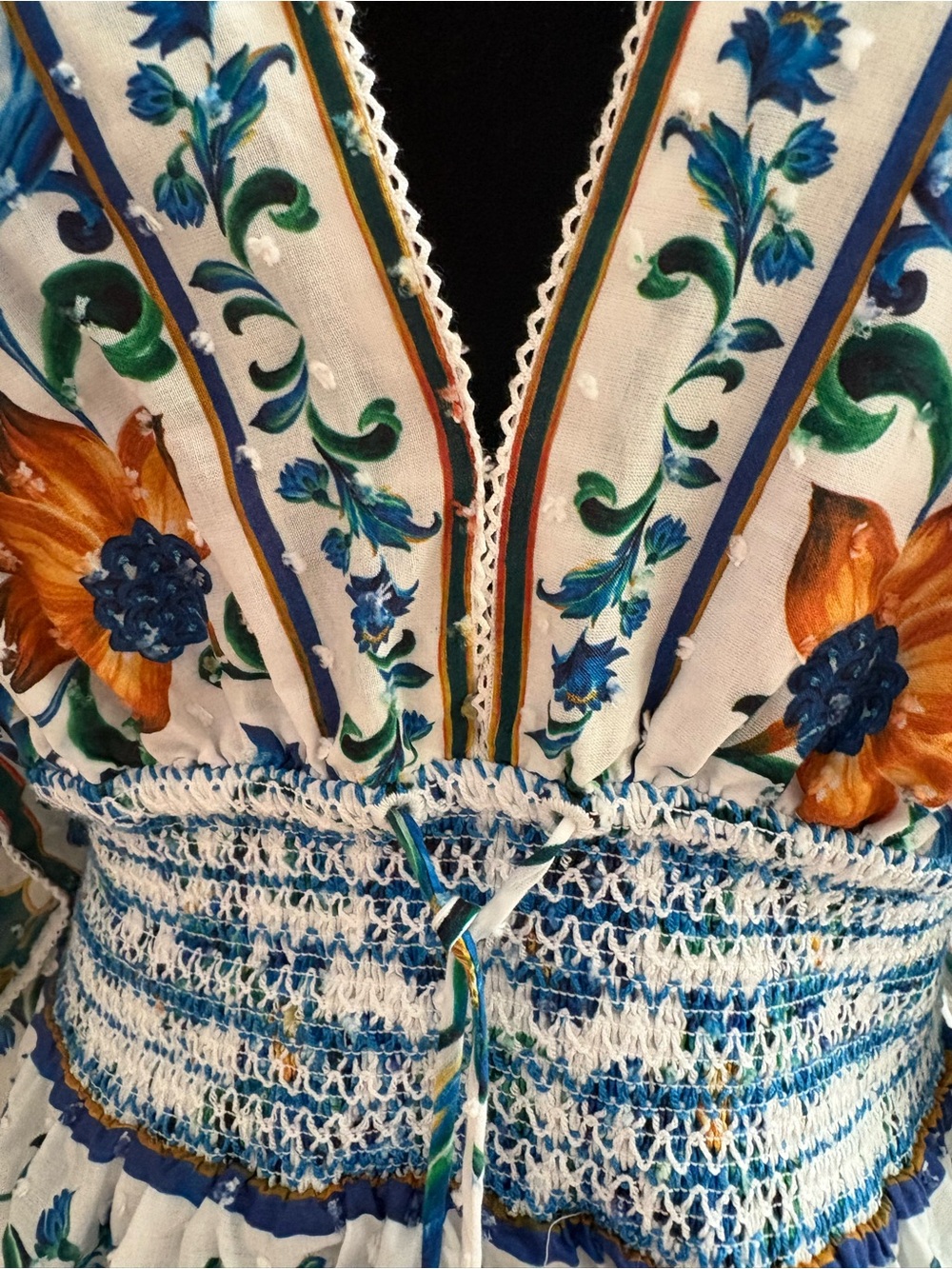 Farm Rio Fiora Tile Puff Sleeve Top- Like New - Anthropologie - $198 Retail - Picture 3 of 4